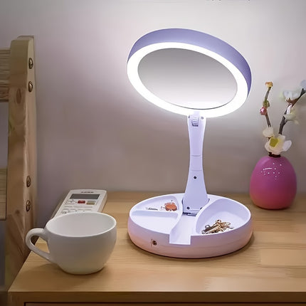 Foldable LED Vanity Mirror with Storage
