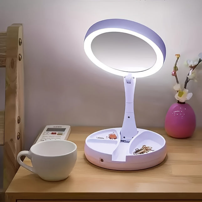 Foldable LED Vanity Mirror with Storage