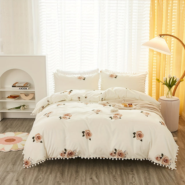 3pcs Floral Polyester Duvet Cover Set - Fresh & Pastoral Style