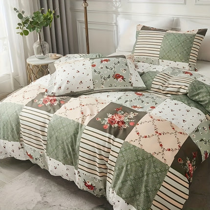 Pastoral Flower Plaid Duvet Cover Set - 3pcs Cozy Style