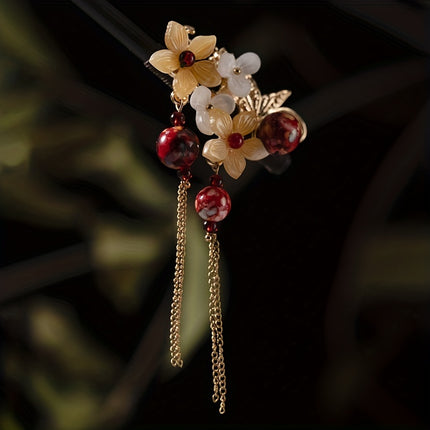 Retro Chinese Style Flower Hairpin – Elegant Hair Stick with Pendant