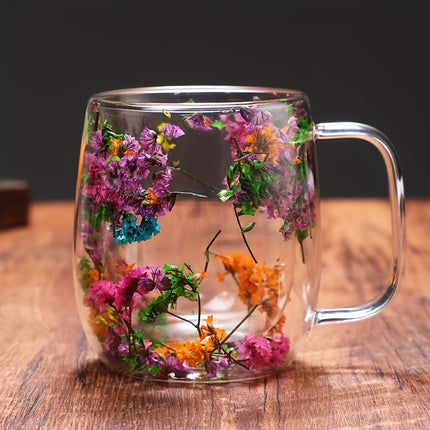 Real Flower Double-Layer Glass Coffee Cup - Elegant Gift