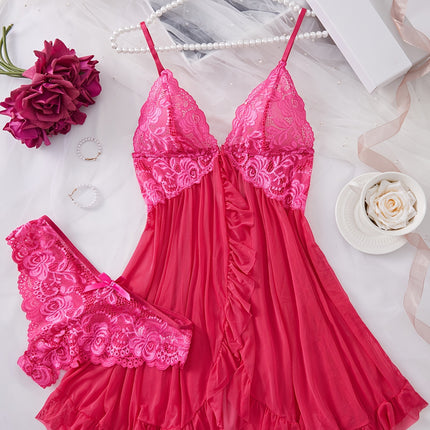 Contrast Lace Ruffle Lingerie Set