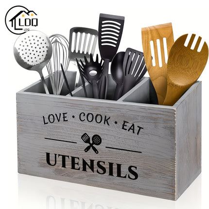 Wooden Utensil Holder with Grids