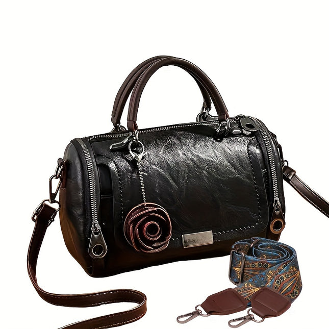 Vintage Boston Flower Satchel Bag