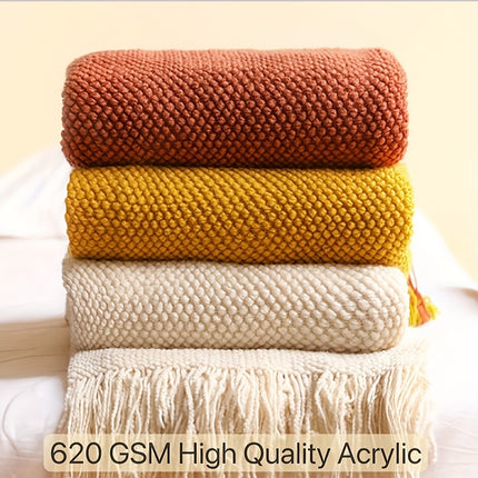 Knitted Throw Blanket with Tassels - Lightweight & Cozy