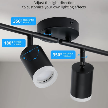 Black Metal 4-Light LED Ceiling Spotlight - Swivel Design