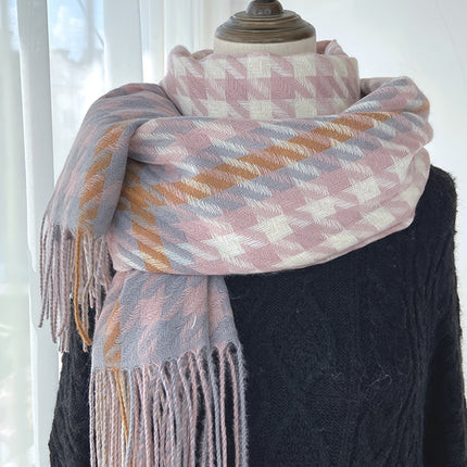 Luxurious Houndstooth Fringe Scarf