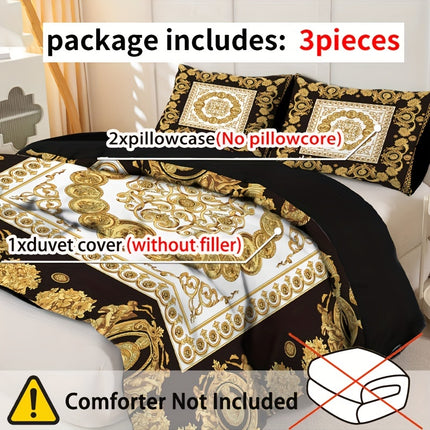 Luxury Black & Golden Digital Printed Duvet Cover Set