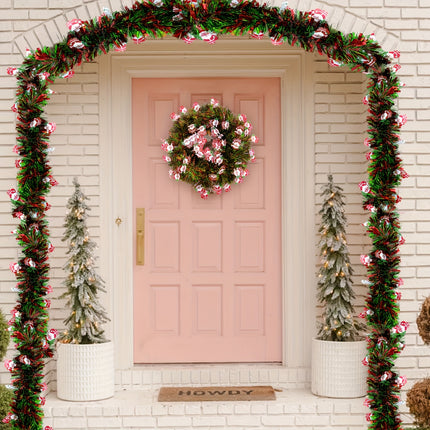 Festive Red & Green Tinsel Garland - Monti Bargains
