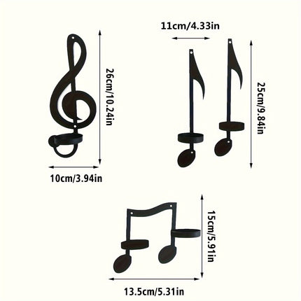 4pcs Black Music Note Wall Sconce - Metal Candle Holder