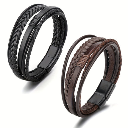 European & American Faux Leather Woven Bracelet