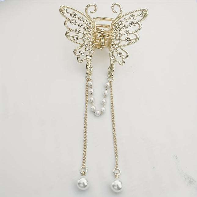 Elegant Rhinestone Butterfly Tassel Hair Clip