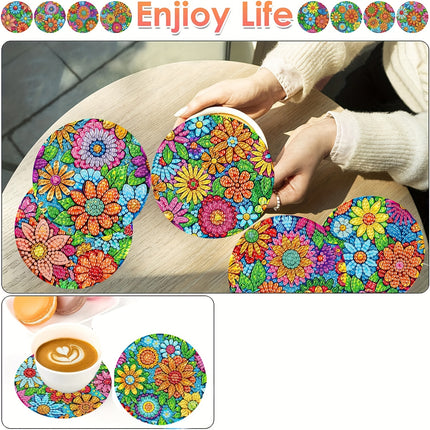 8-Pack Floral Diamond Painting Coasters