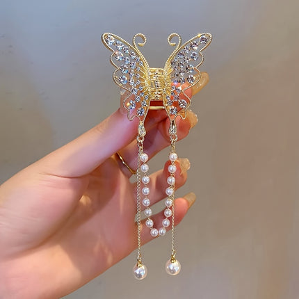 Elegant Rhinestone Butterfly Tassel Hair Clip