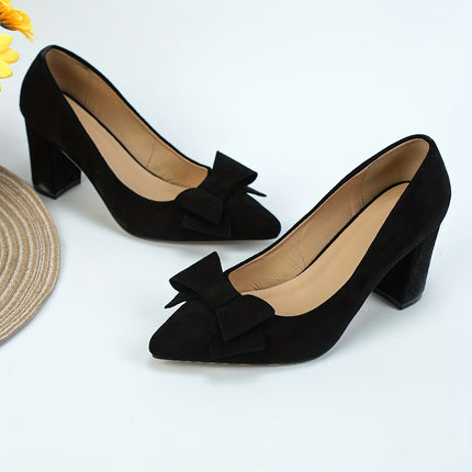 Stylish Bow Thick Heel Pumps