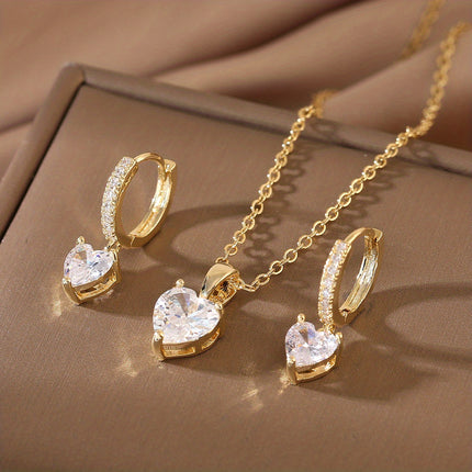 Luxurious Sparkling Heart Jewelry Set