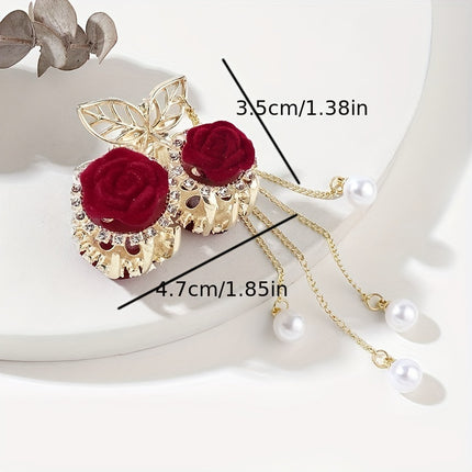 Elegant Red Rose Tassel Hair Clip