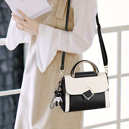 Color Contrast PU Crossbody Bag