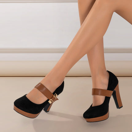 Retro Round Toe High Heeled Pumps