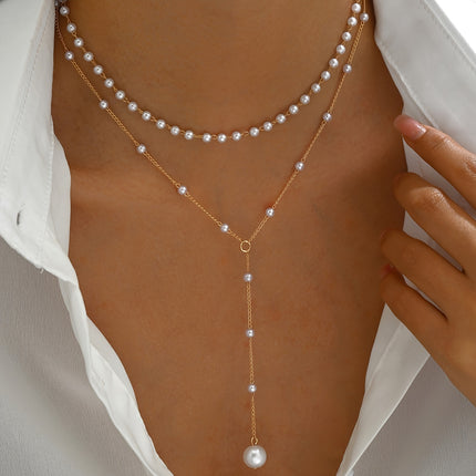 Vintage Double-Layer Pearl Tassel Necklace - Monti Bargains