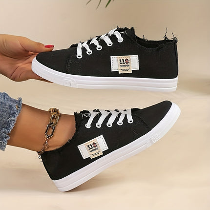 Solid Color Canvas Lace-Up Sneakers