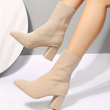 Stylish Knitted Block Heel Boots