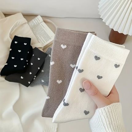 Women's Heart Print Crew Socks (5 Pairs)