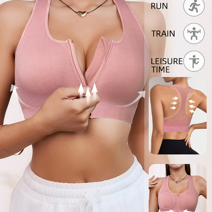Women's Seamless Sports Bra with Front Zipper & Breathable Design