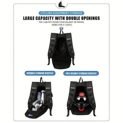 Large Capacity Motorcycle Helmet Backpack – Reflective, Travel-Ready