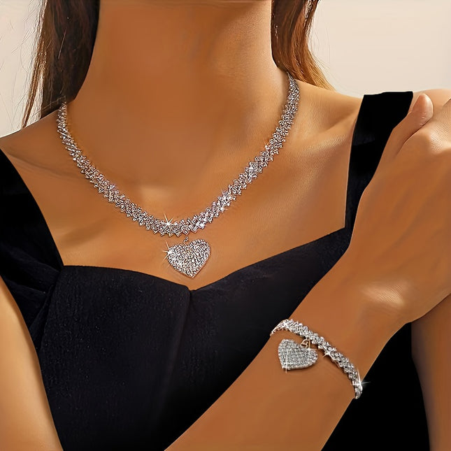 Sparkling Heart Tennis Jewelry Set