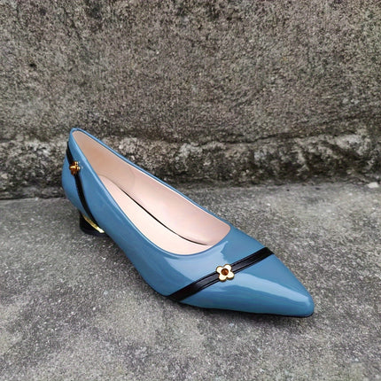 Flower Decor Pointed Toe Block Heels