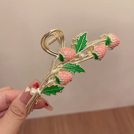 Trendy Strawberry Hair Claw – Stylish Metal Clip