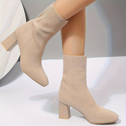 Stylish Knitted Block Heel Boots