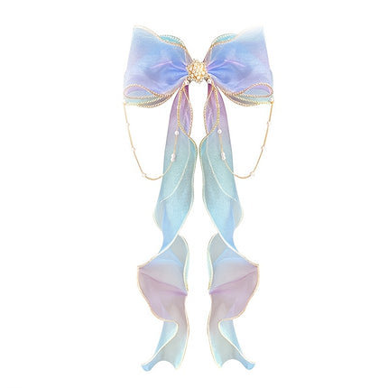 Cute Mesh Bow Ribbon Hair Clips – Faux Pearl Tassel