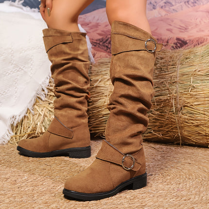 Elegant Slouchy Mid-Calf Chunky Heel Boots