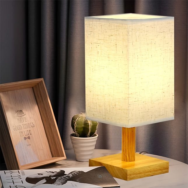 Chic USB-Powered Linen Square Table Lamp – LED Nightlight