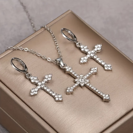 Retro Glittering Cross Pendant Set