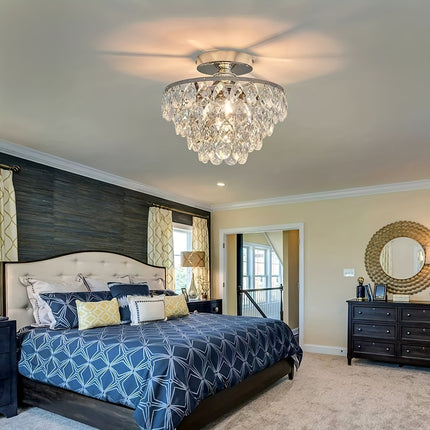 Elegant Golden Crystal Ceiling Light - E26 Flush Mount