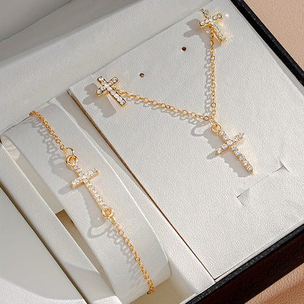 Vintage Rhinestone Cross Jewelry Set