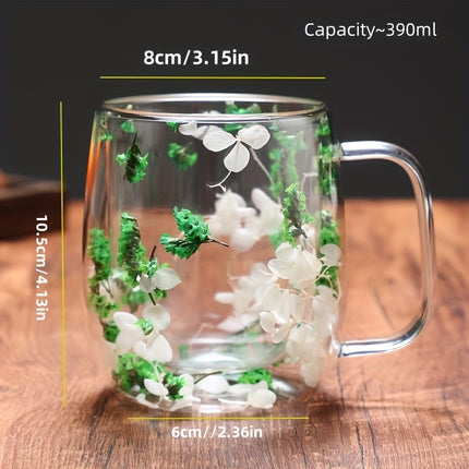 Real Flower Double-Layer Glass Coffee Cup - Elegant Gift