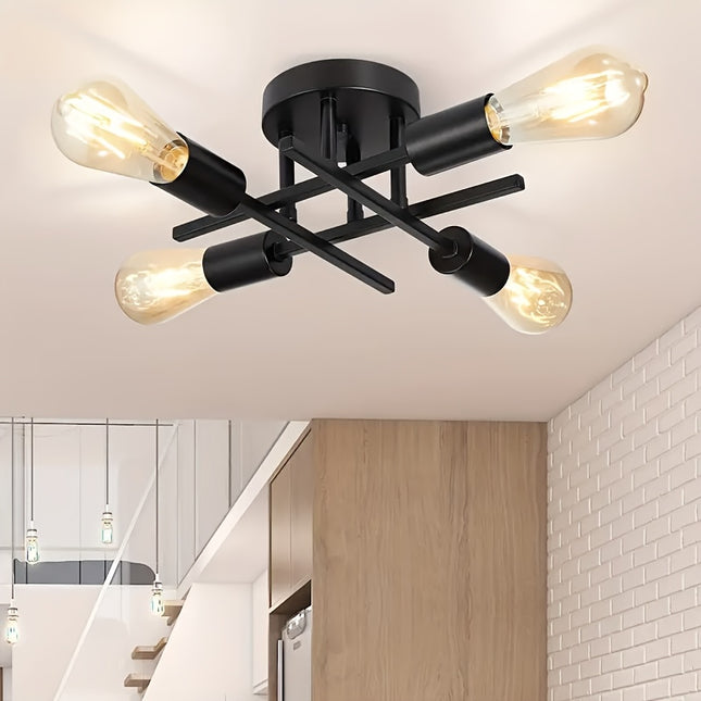 Modern Black Iron Satellite Ceiling Light – Industrial E27/E26 Bulb