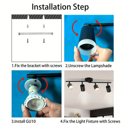 Black Metal 4-Light LED Ceiling Spotlight - Swivel Design