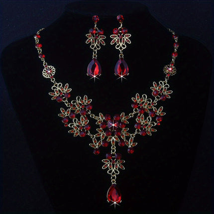 Royal Blue Leaf Flower Necklace & Earrings Set