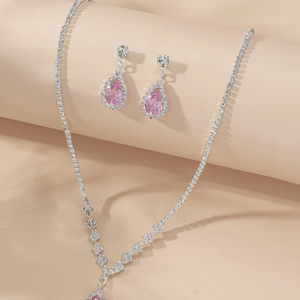 Elegant Silver-Plated Zirconia Necklace & Earring Set for Women - Monti Bargains