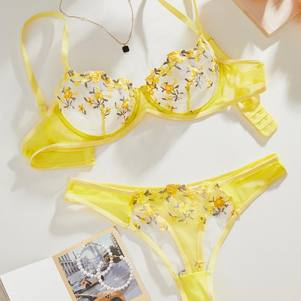 Floral Embroidered Lingerie Set