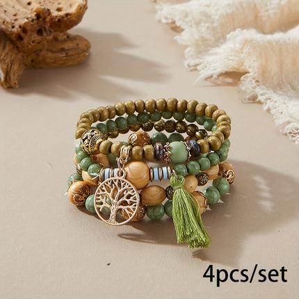 4pcs Tree of Life Beaded Bracelet Set