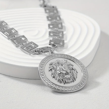 Geometric Lion Head Pendant Necklace