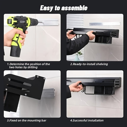Black Metal Wall-Mounted Kitchen Organizer with Hooks