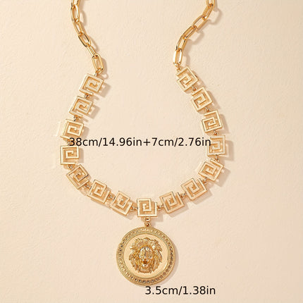 Geometric Lion Head Pendant Necklace
